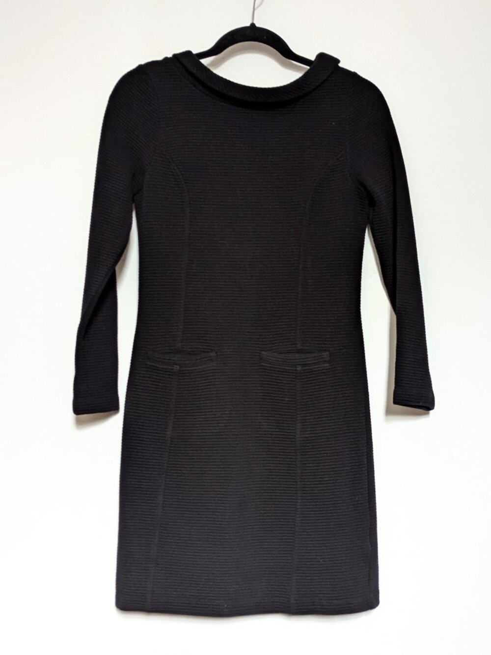 Boden Black Dress (4R) Ribbed Long Sleeve Knee Length Pocketed